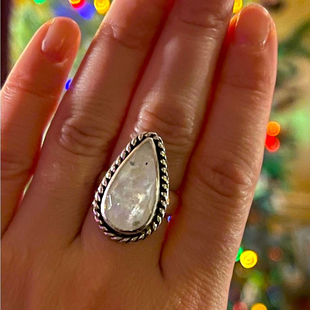 Handmade Sterling silver and rose cut rainbow moonstone ring size 6 - Picture 2 of 5
